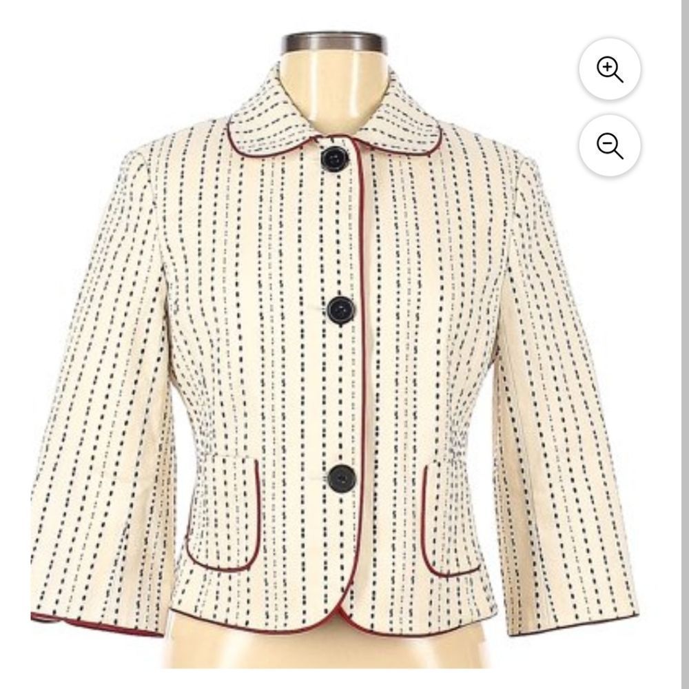 Talbots Stretch Blazer Blue Embroidered Stripes and Red Trim Size 14